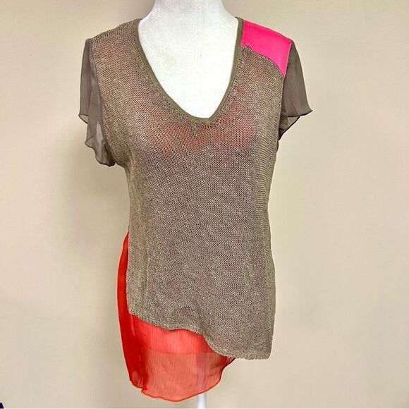 Curio linen blend color blocking top size M - Picture 1 of 7